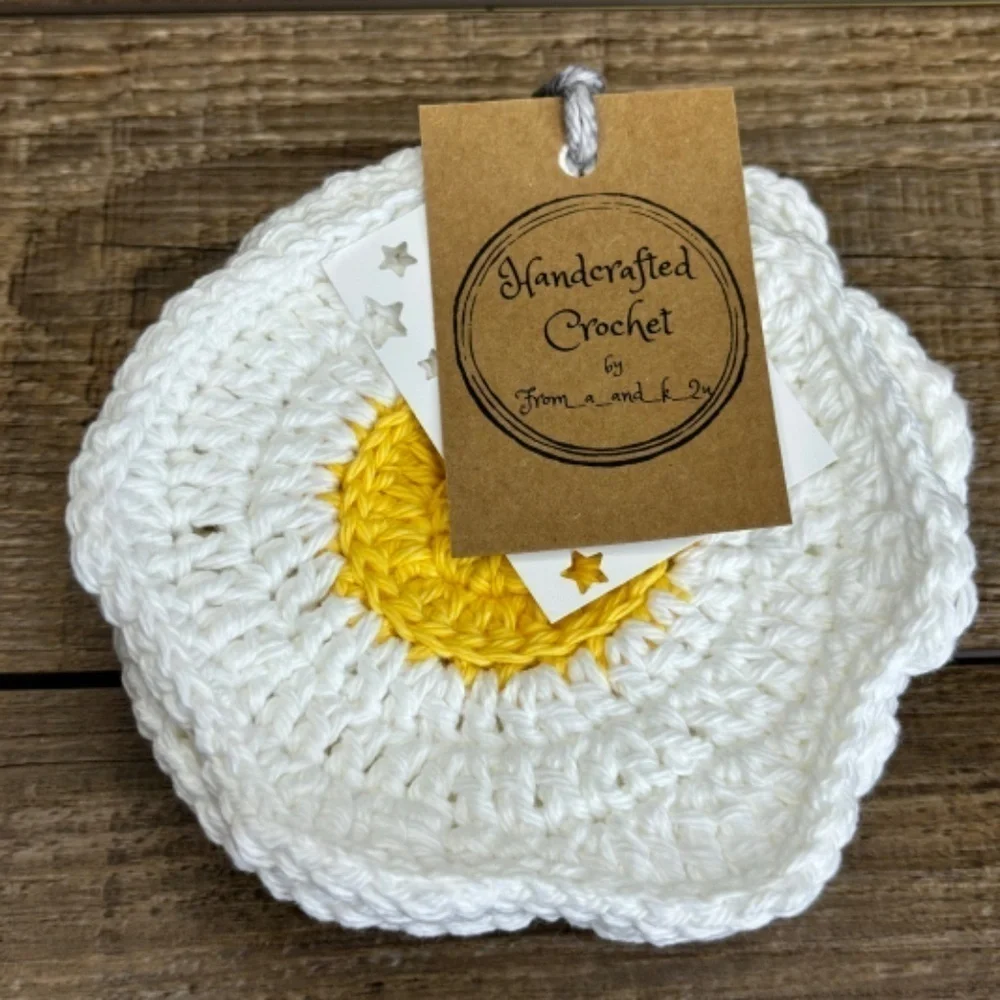 Coasters Sunny Side Up Fried Egg Cup Mug Set of 4‎ Handcrafted Crochet Cotton